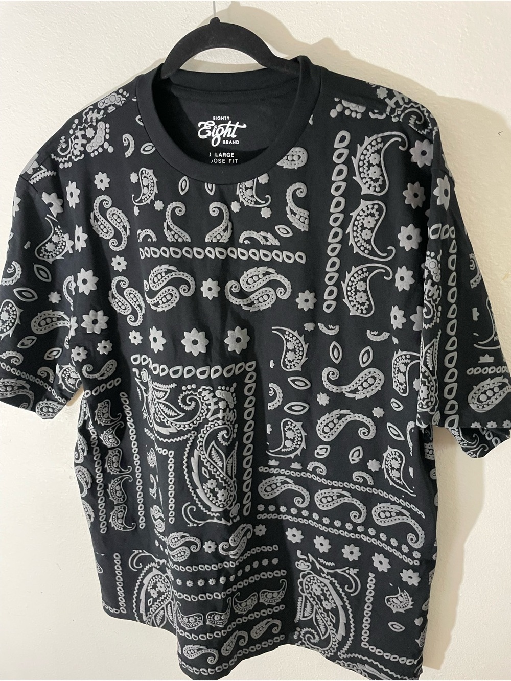 Eighty Eight Black Tee with White Paisley Patchwork